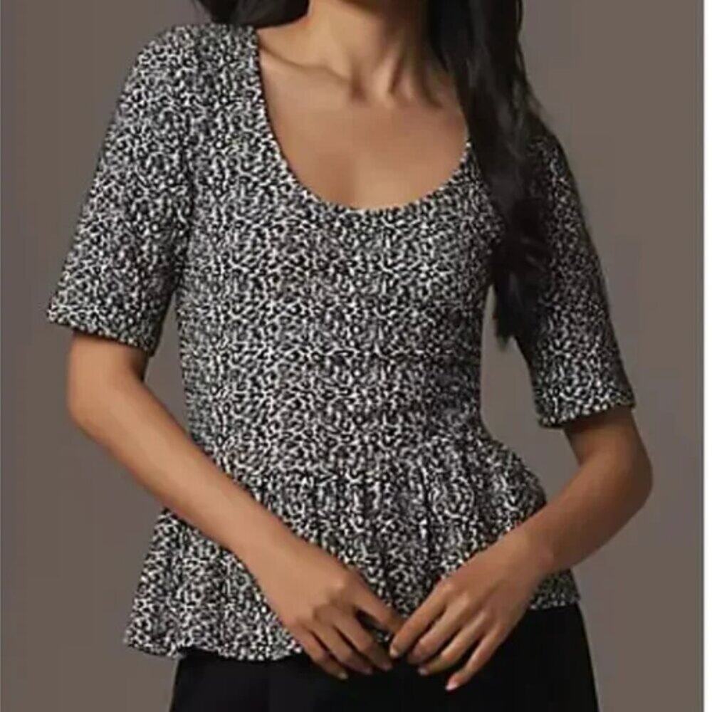 NWT Anthropologie Maeve Top Peplum Animal Leopard Print Classy Sophisticated